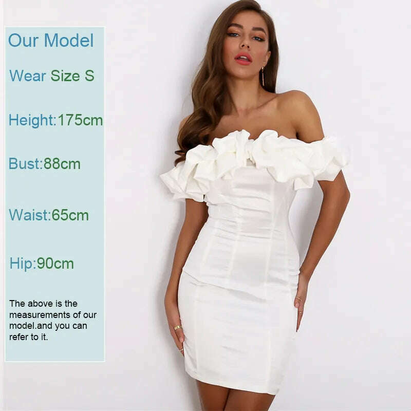 KIMLUD, Peling Satin Ruffles Sleeve 2023 Summer Dresses Backless Strapless Bodycon White Dress Short Sexy Party Dress Nightclub Vestidos, White / S, KIMLUD Womens Clothes