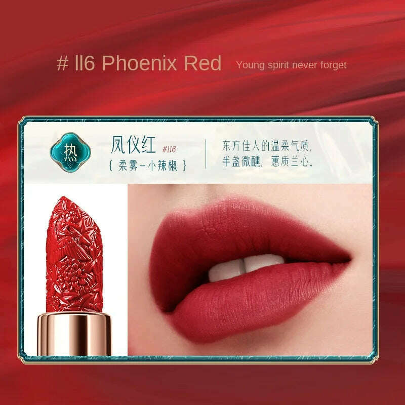 KIMLUD, Phoenix Feather Yue Makeup Carved Lipstick Silky Color Vintage Flower Makeup Red National Style Texture, 116, KIMLUD Women's Clothes