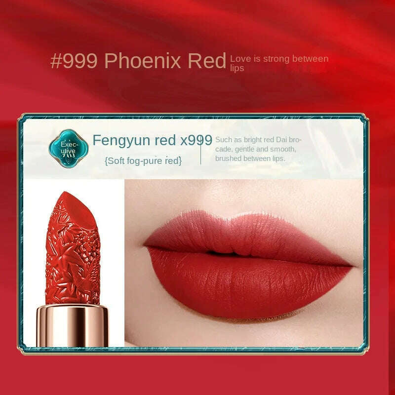 KIMLUD, Phoenix Feather Yue Makeup Carved Lipstick Silky Color Vintage Flower Makeup Red National Style Texture, 999, KIMLUD Womens Clothes