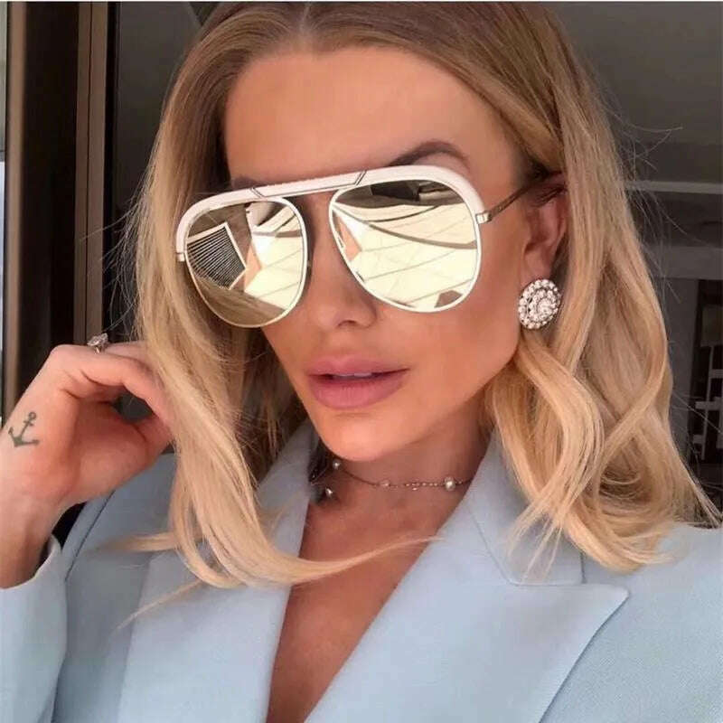 Pilot Designer Oversized Sunglasses Luxury Brand Shades For Women Trendy White Glasses Vintage Retro Sun Glasses Mirror Oculos - KIMLUD