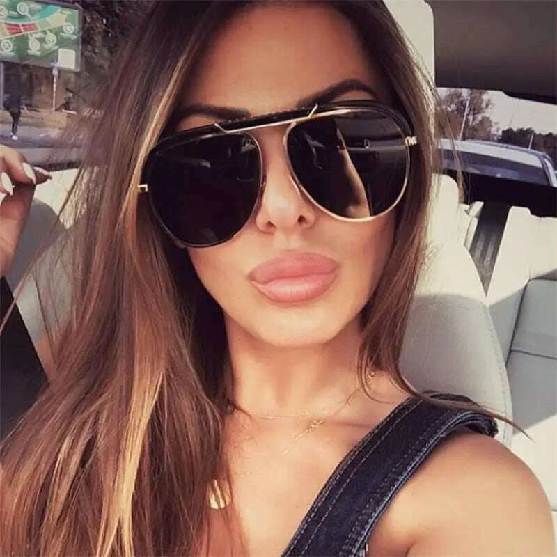 Pilot Designer Oversized Sunglasses Luxury Brand Shades For Women Trendy White Glasses Vintage Retro Sun Glasses Mirror Oculos - KIMLUD