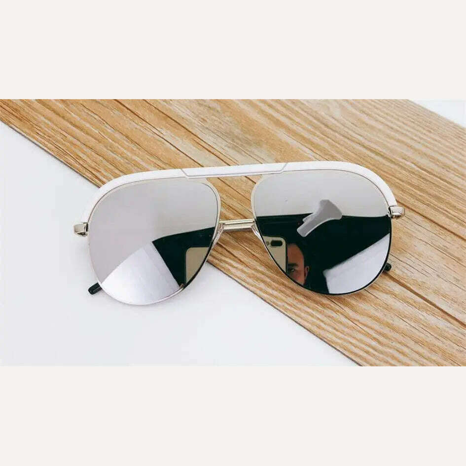 KIMLUD, Pilot Designer Oversized Sunglasses Luxury Brand Shades For Women Trendy White Glasses Vintage Retro Sun Glasses Mirror Oculos, white silver, KIMLUD Women's Clothes