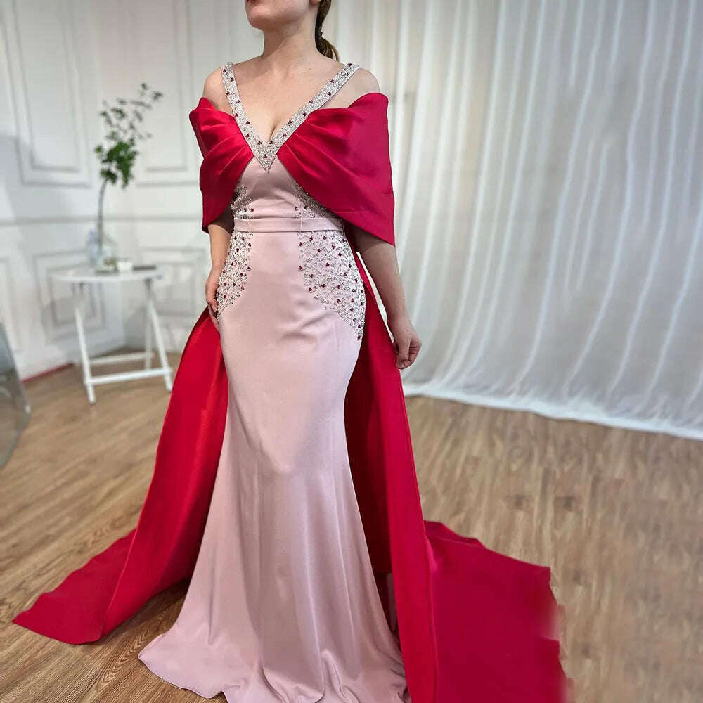 KIMLUD, Pink Mermaid Elegant Evening Dresses Gowns 2023 Satin Beading Shawl Yarn Sexy For Women Wedding Party BLA72121 Serene Hill, KIMLUD Womens Clothes