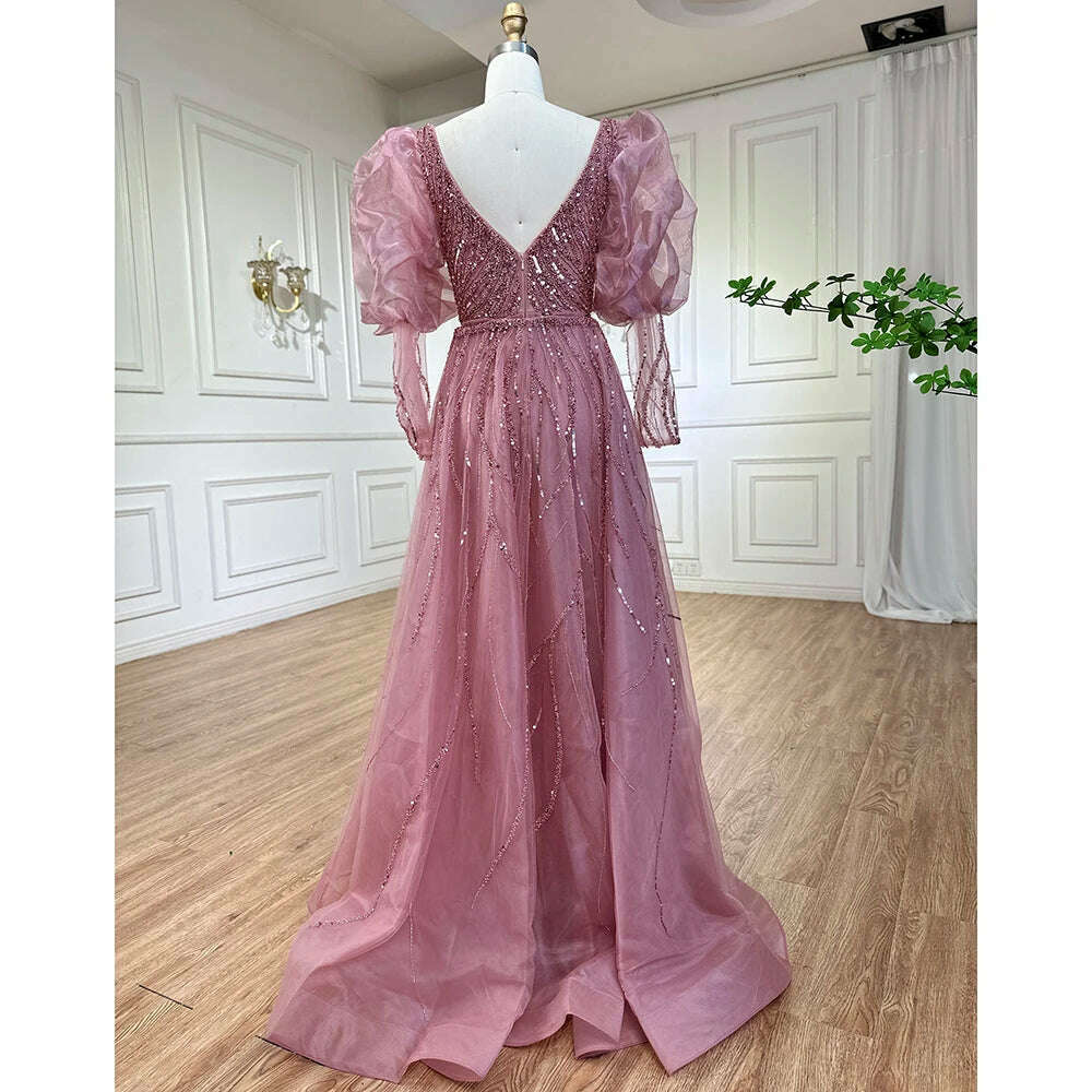 KIMLUD, Pink Mermaid Sexy High Split Over Skirt Beaded Dubai Evening Dresses Gown Long 2023 For Women Wedding Party BLA71948 Serene Hill, KIMLUD Women's Clothes