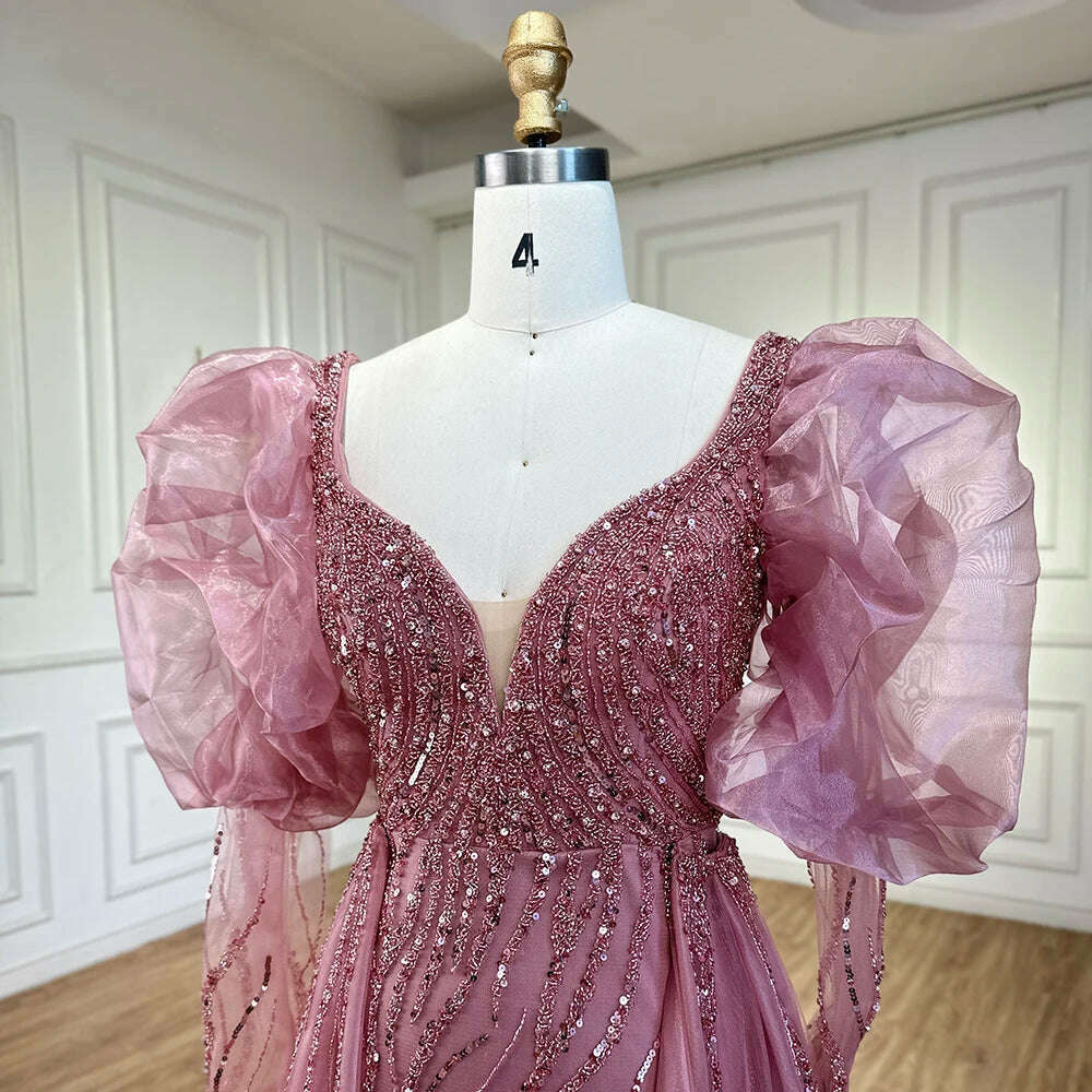 KIMLUD, Pink Mermaid Sexy High Split Over Skirt Beaded Dubai Evening Dresses Gown Long 2023 For Women Wedding Party BLA71948 Serene Hill, KIMLUD Womens Clothes