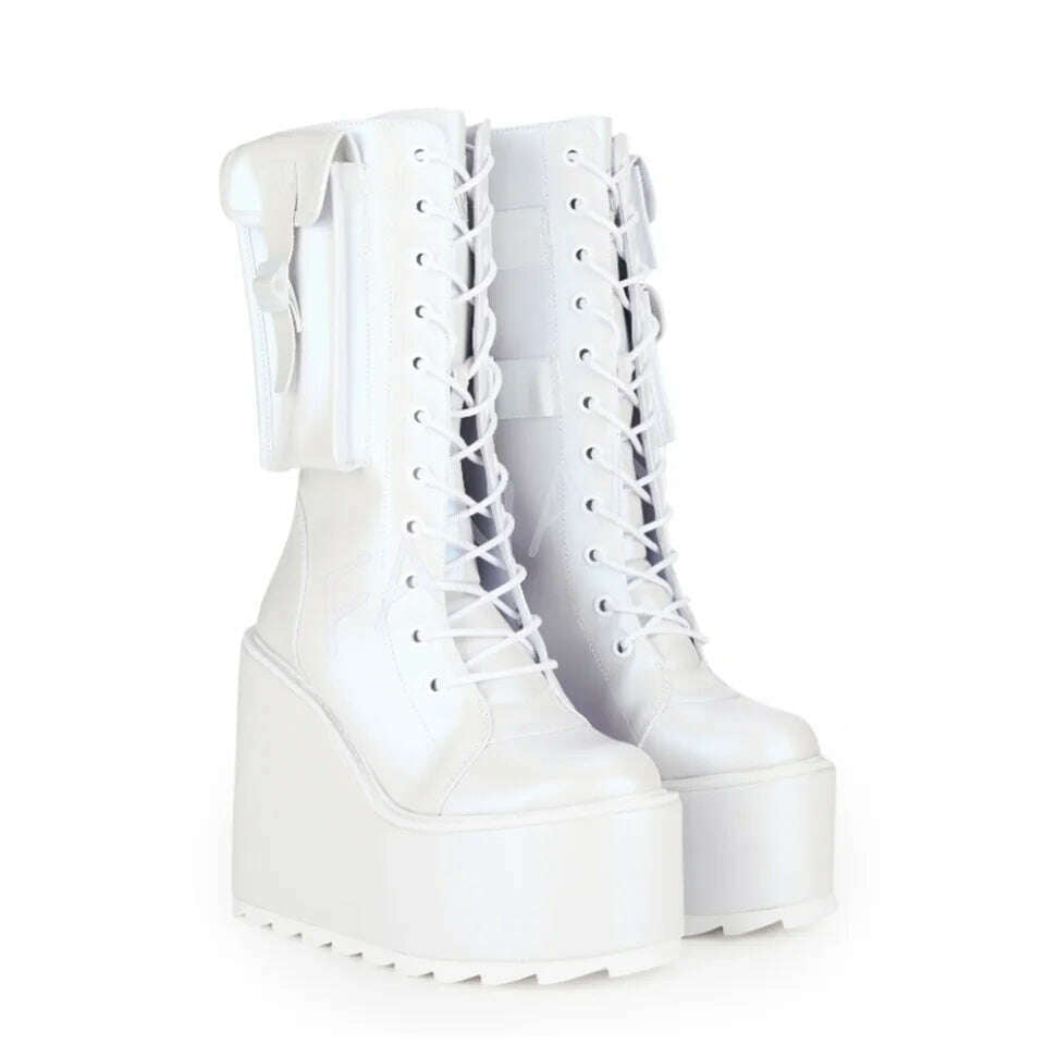 KIMLUD, Pink Red Platform Punk Boots Heart Decor Flock Flat High Heel Shoes for Women High heel High Heels 2023 New Zapatos Para Mujere, 4 / 35, KIMLUD APPAREL - Womens Clothes