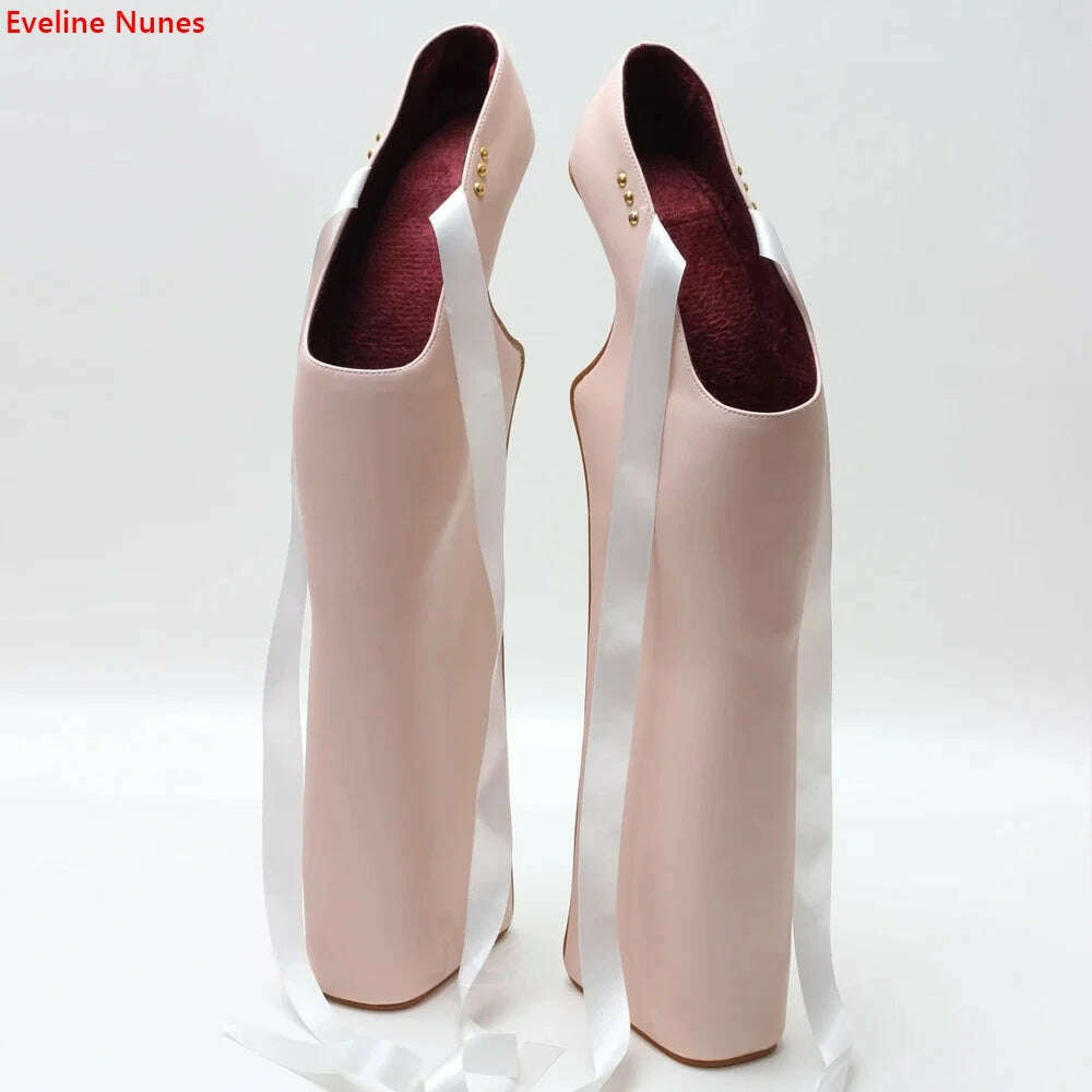 Platform Art Photo Pumps Women's 2024 Summer Solid Round Toe 38cm Super High Heel Lace Up Fashion Sexy Hollow Cosplay Shoes - KIMLUD