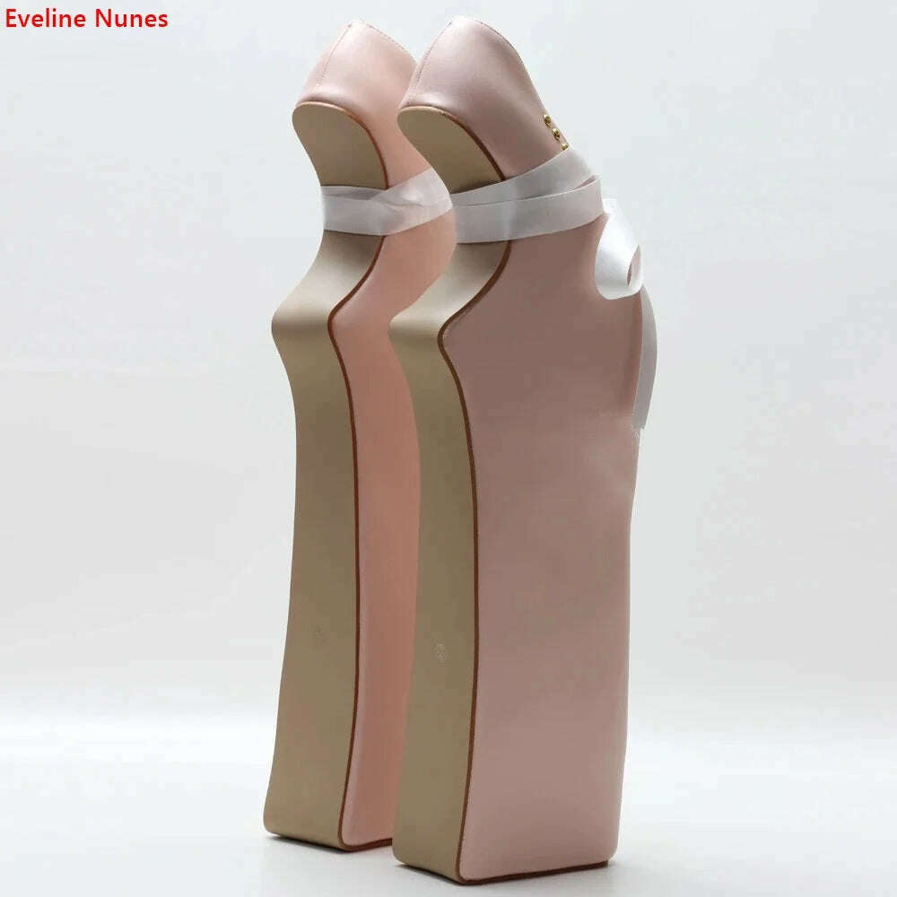 Platform Art Photo Pumps Women's 2024 Summer Solid Round Toe 38cm Super High Heel Lace Up Fashion Sexy Hollow Cosplay Shoes - KIMLUD