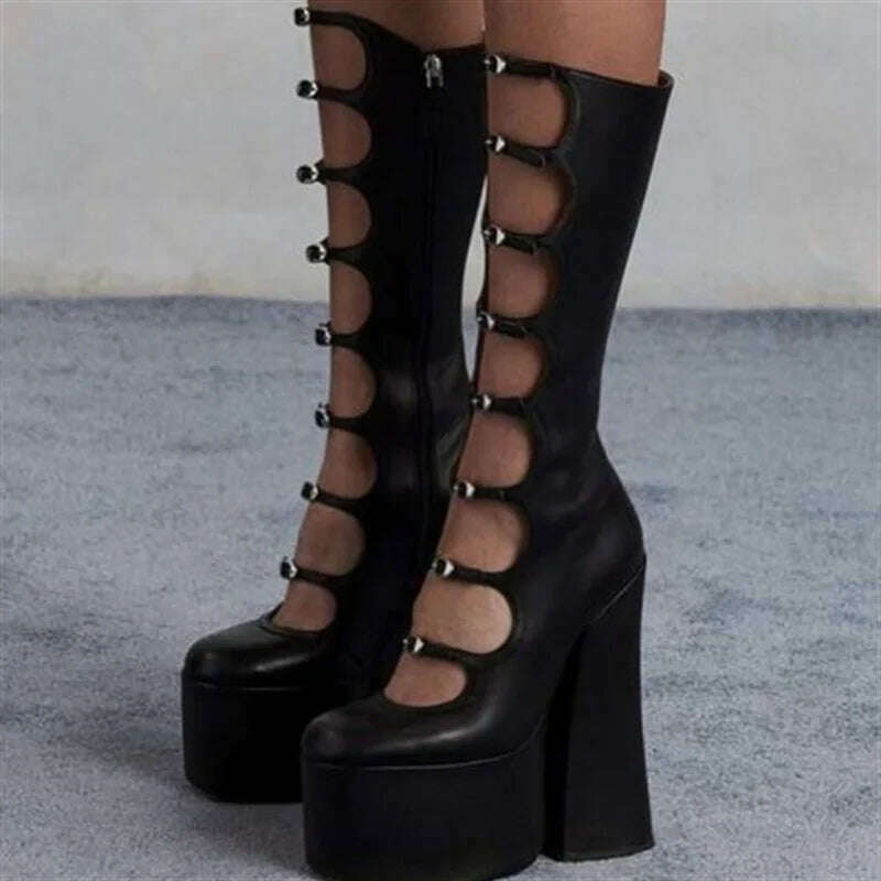 KIMLUD, Platform High Heel Womens Boots 2022 Winter Luxury Sexy Nightclub Stage Runway Women Shoes Elegant Punk Women Knee High Boots, KIMLUD Womens Clothes