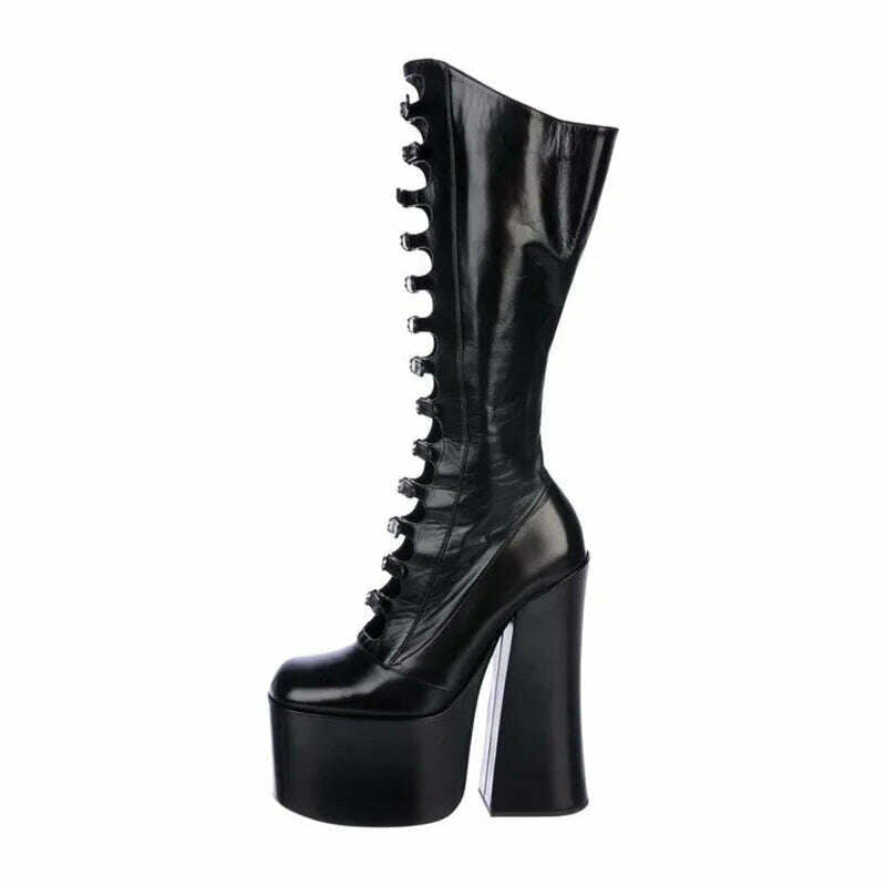 KIMLUD, Platform High Heel Womens Boots 2022 Winter Luxury Sexy Nightclub Stage Runway Women Shoes Elegant Punk Women Knee High Boots, KIMLUD Womens Clothes