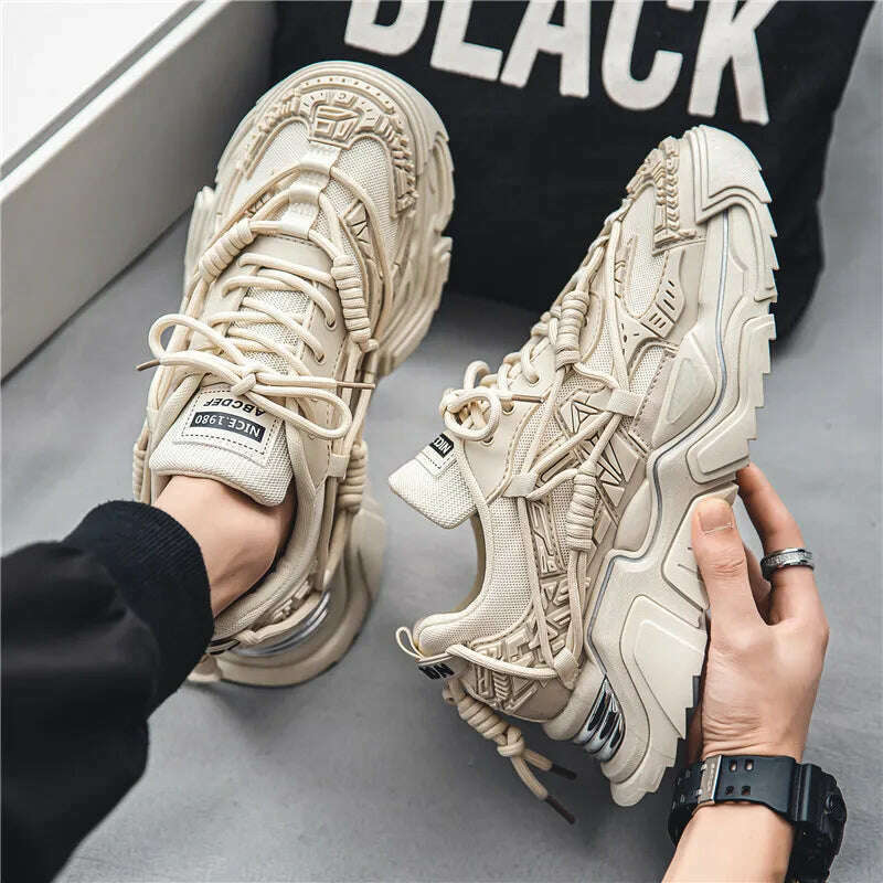 KIMLUD, Platform Men Shoes Fashion Clunky Sneakers Men Casual Shoes Breathable Sports Dad Shoes Male Fitness Footwear 2023, beige / 39, KIMLUD APPAREL - Womens Clothes