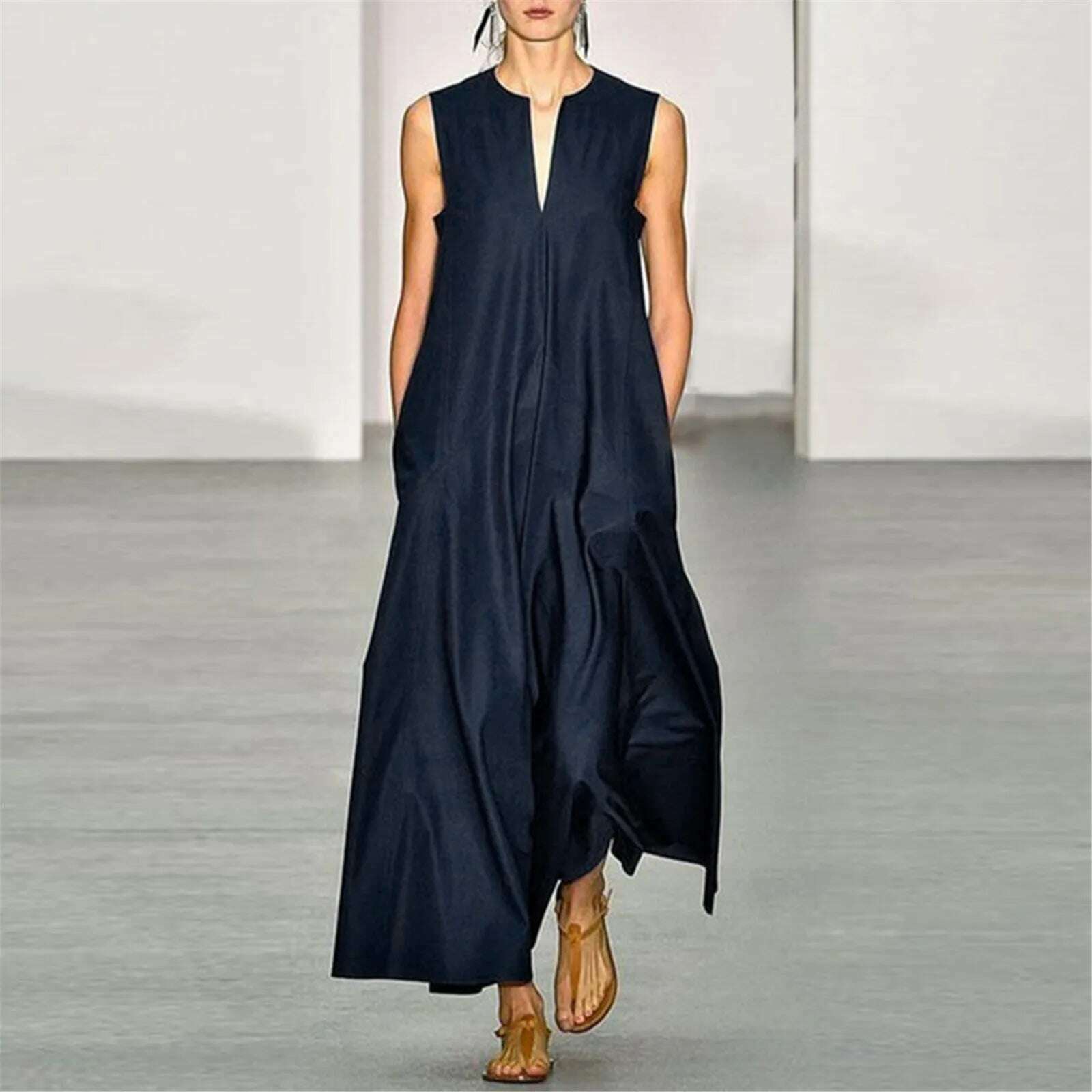 KIMLUD, Plus Size 2023 New Arrival Women Summer Dresses Vintage Daily Casual Sleeveless Long Dresses Cotton Blend Summer Dress Vestidos, KIMLUD Womens Clothes