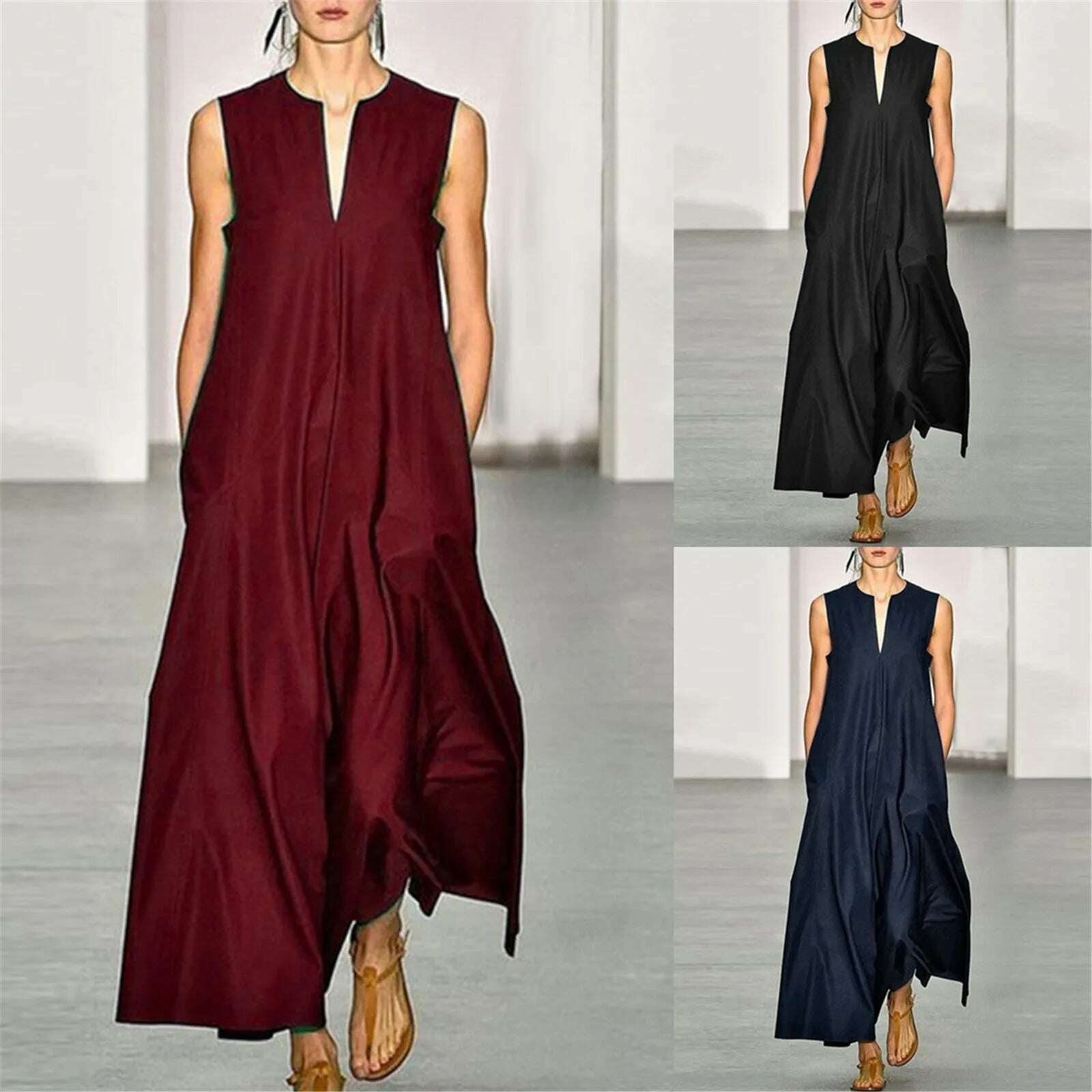 KIMLUD, Plus Size 2023 New Arrival Women Summer Dresses Vintage Daily Casual Sleeveless Long Dresses Cotton Blend Summer Dress Vestidos, KIMLUD Womens Clothes