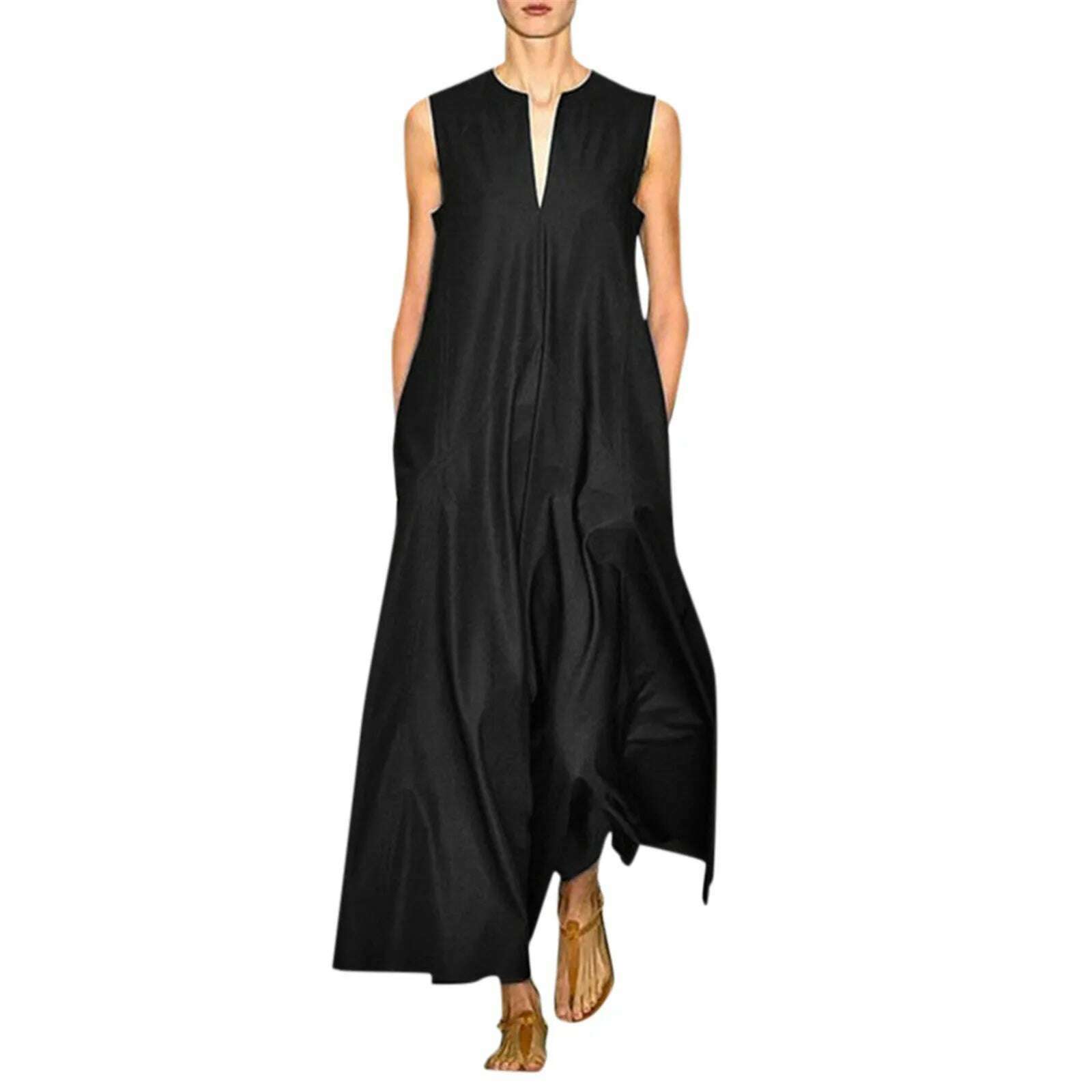 KIMLUD, Plus Size 2023 New Arrival Women Summer Dresses Vintage Daily Casual Sleeveless Long Dresses Cotton Blend Summer Dress Vestidos, KIMLUD Womens Clothes
