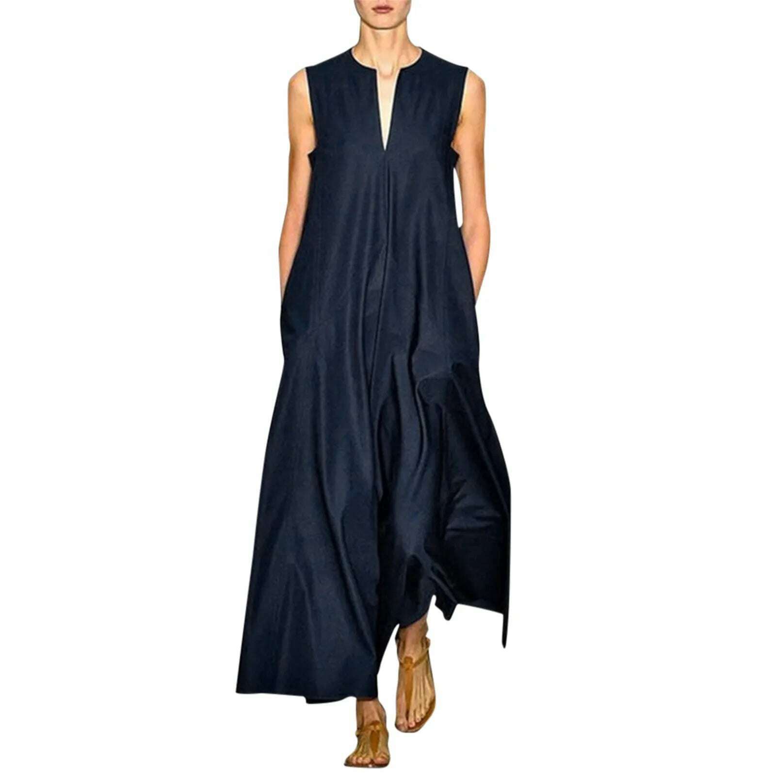 KIMLUD, Plus Size 2023 New Arrival Women Summer Dresses Vintage Daily Casual Sleeveless Long Dresses Cotton Blend Summer Dress Vestidos, KIMLUD Womens Clothes