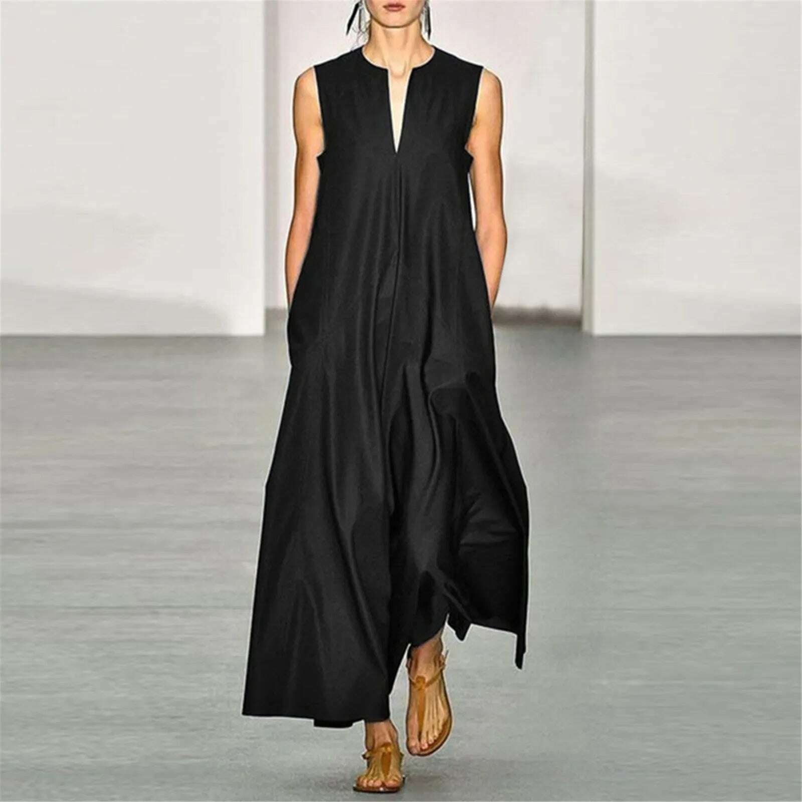 KIMLUD, Plus Size 2023 New Arrival Women Summer Dresses Vintage Daily Casual Sleeveless Long Dresses Cotton Blend Summer Dress Vestidos, KIMLUD Womens Clothes