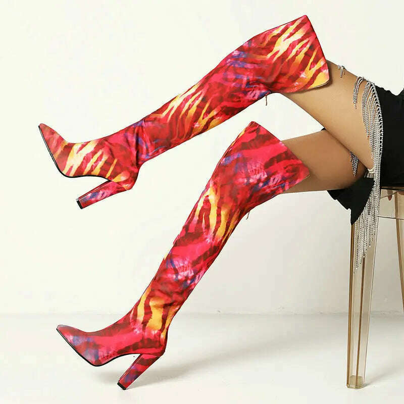 KIMLUD, Plus Size 43 Women Over the Knee Boots Microfiber Mixed Color Women's Boots Square High Heel Pointed Toe Sexy Ladies Long Boots, color / 5, KIMLUD APPAREL - Womens Clothes