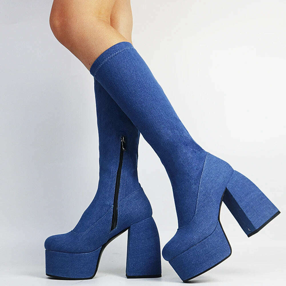 Plus Size 48 Brand New Ladies Platform Thigh High Boots Fashion Thick High Heels Over The Knee Boots Women Party Shoes Woman - KIMLUD