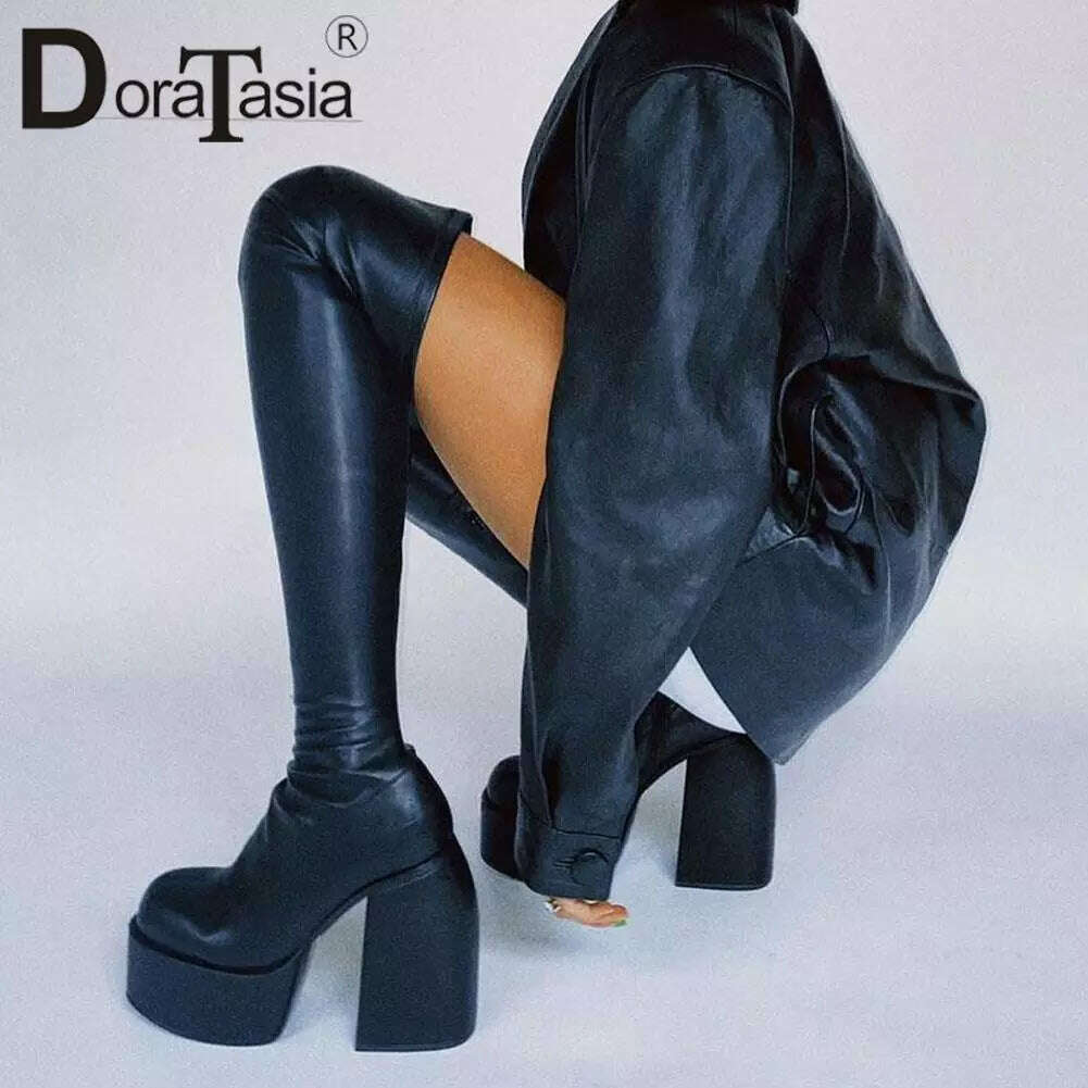Plus Size 48 Brand New Ladies Platform Thigh High Boots Fashion Thick High Heels Over The Knee Boots Women Party Shoes Woman - KIMLUD