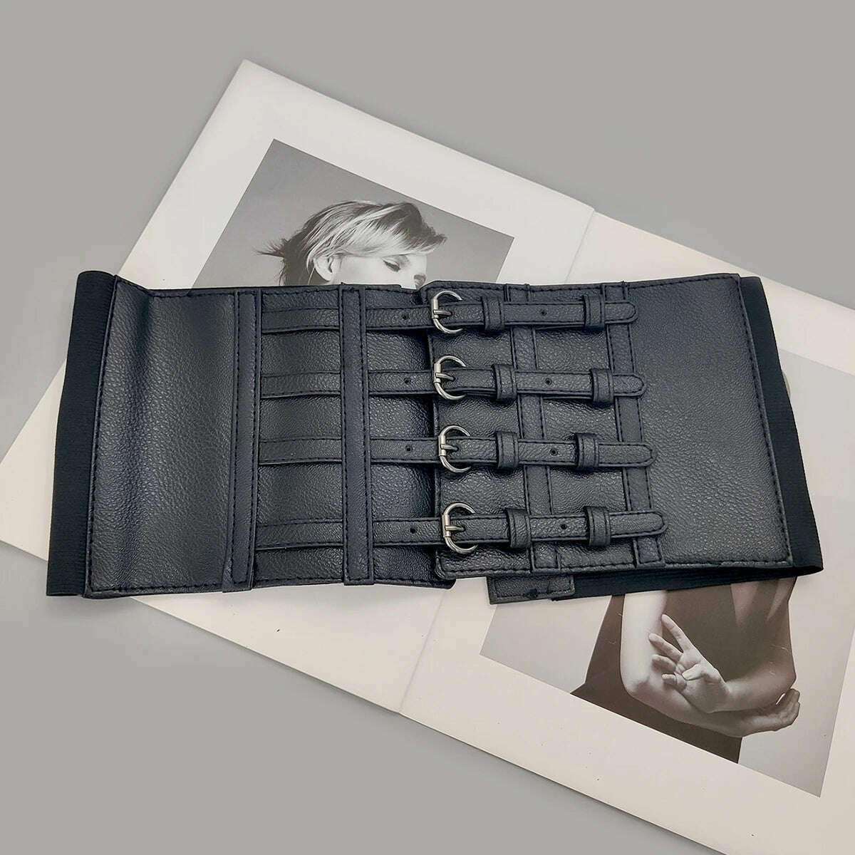 KIMLUD, Plus Size Black Leather Wide Y2K Elastic Corset Belt Female Stretch Cummerbunds Designer Belts For Women High Quality Waistband, KIMLUD Womens Clothes