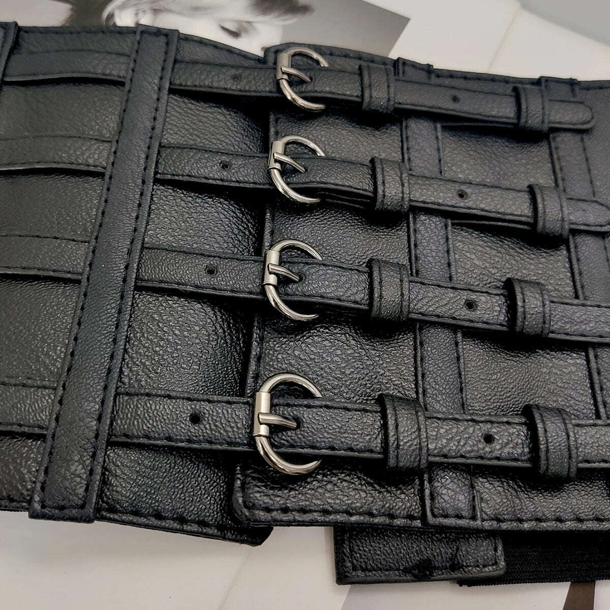 KIMLUD, Plus Size Black Leather Wide Y2K Elastic Corset Belt Female Stretch Cummerbunds Designer Belts For Women High Quality Waistband, KIMLUD Womens Clothes