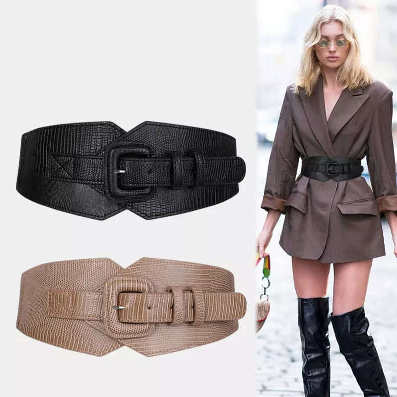 KIMLUD, Plus Size Corset Belt Female Designer Belts For Women Dresses Wide Stretch Cummerbunds Elastic Ceinture Femme Big Waistband, KIMLUD Womens Clothes