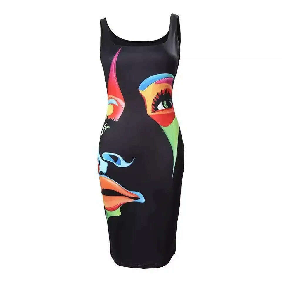 KIMLUD, Plus Size Summer Women's Dresses  Fashion Contrast Heart Print U-Neck Sleeveless Casual Bodycon  Mini Dress, KIMLUD Womens Clothes