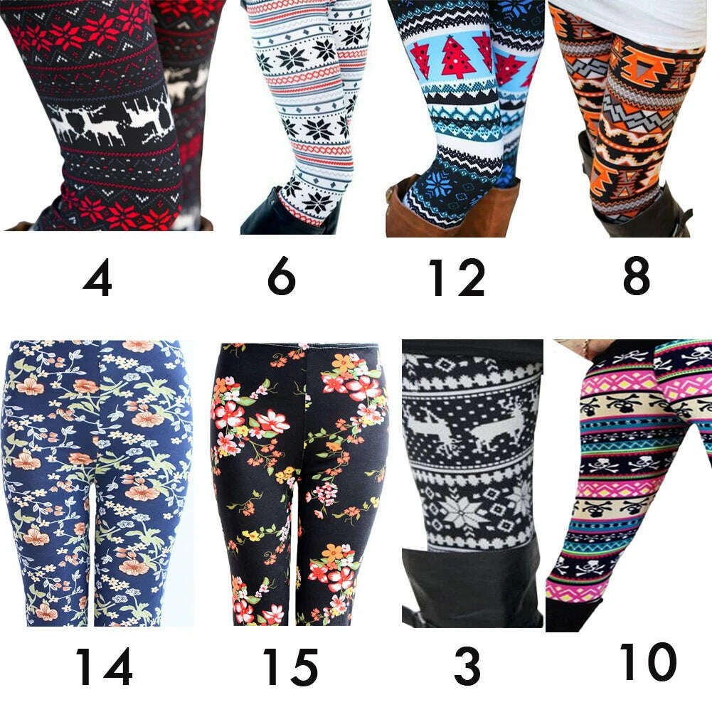 KIMLUD, Plus Size Winter Christmas Leggings Women&#39;s High Waist Floral/Elk Printed Long Pants Trousers Thermo Warm Elastic Slim Soft Pant, KIMLUD Women's Clothes