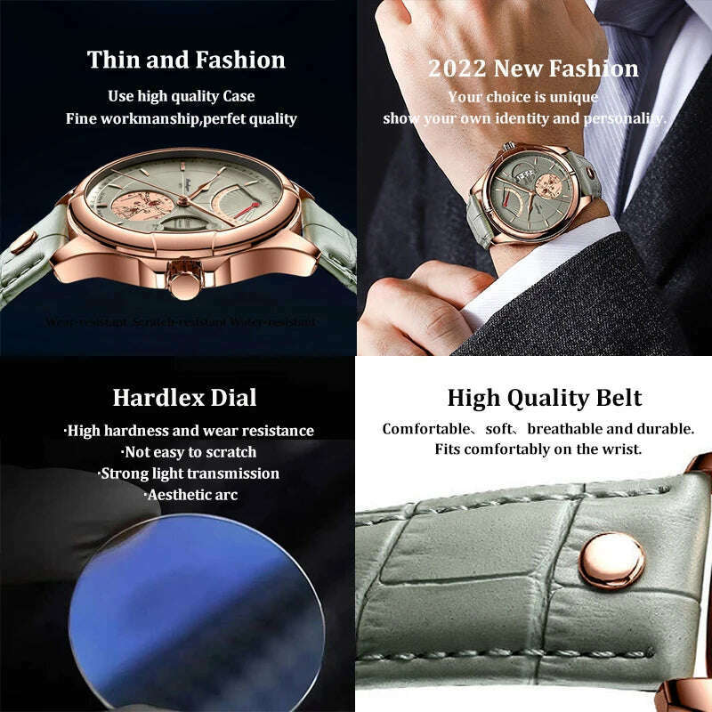 KIMLUD, POEDAGAR Luxury Business Man Wristwatch Waterproof Luminous Date Week Men Watch For Men Quartz Clock Leather Men's Watches reloj, KIMLUD Womens Clothes
