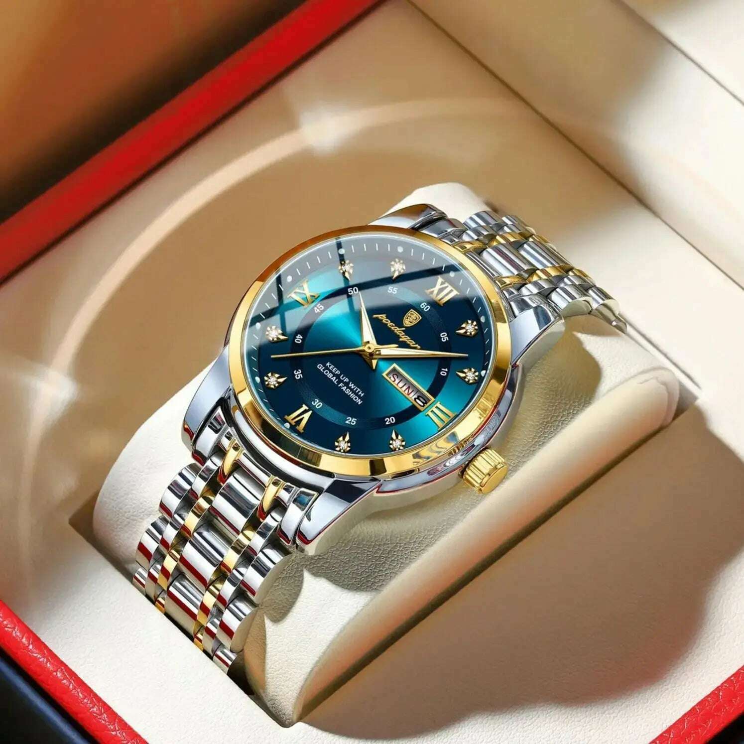 KIMLUD, POEDAGAR Luxury Watch for Man Elegant Date Week Waterproof Luminous Men Watch Quartz Stainless Steel Sports Men's Watches reloj, KIMLUD Women's Clothes