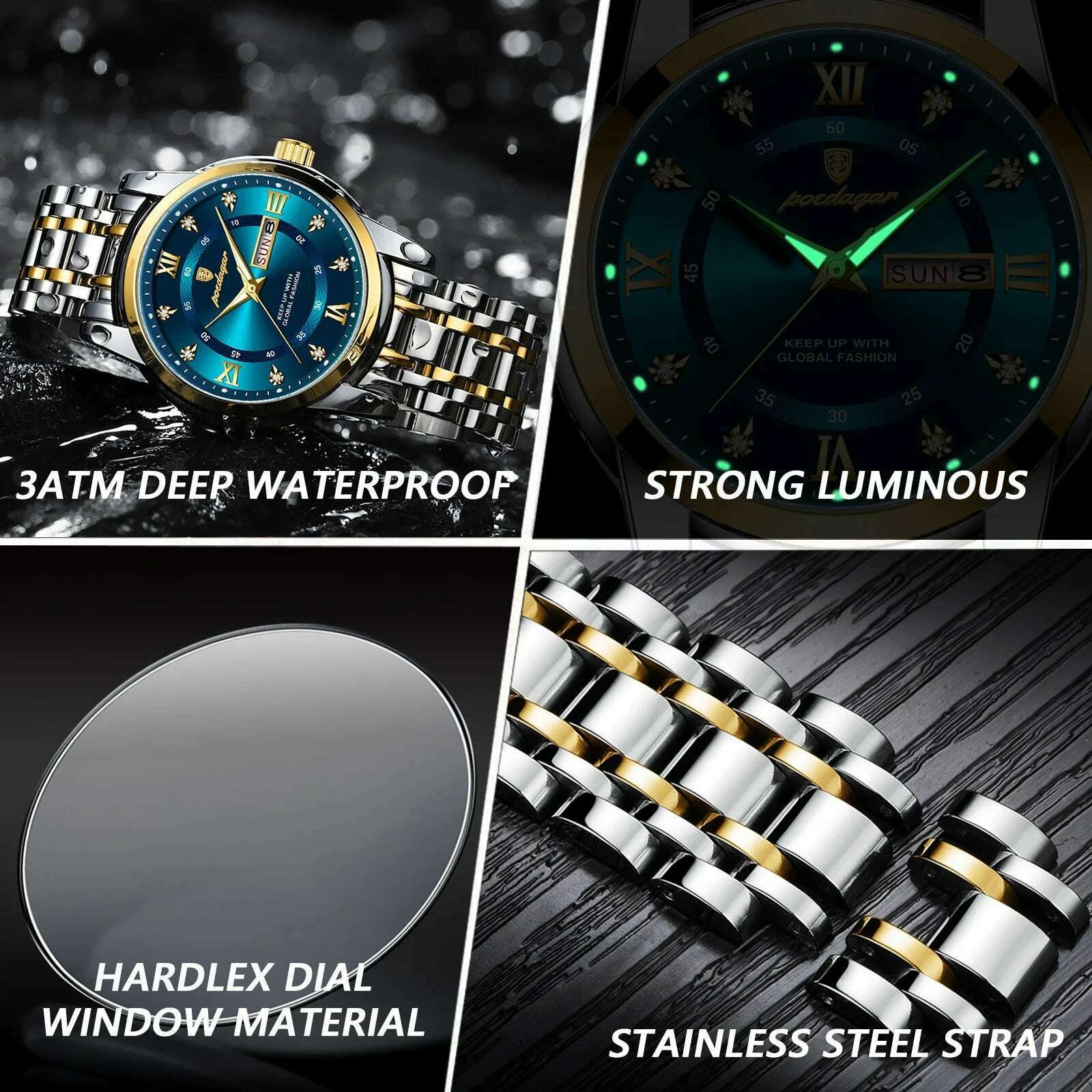 KIMLUD, POEDAGAR Luxury Watch for Man Elegant Date Week Waterproof Luminous Men Watch Quartz Stainless Steel Sports Men's Watches reloj, KIMLUD Women's Clothes