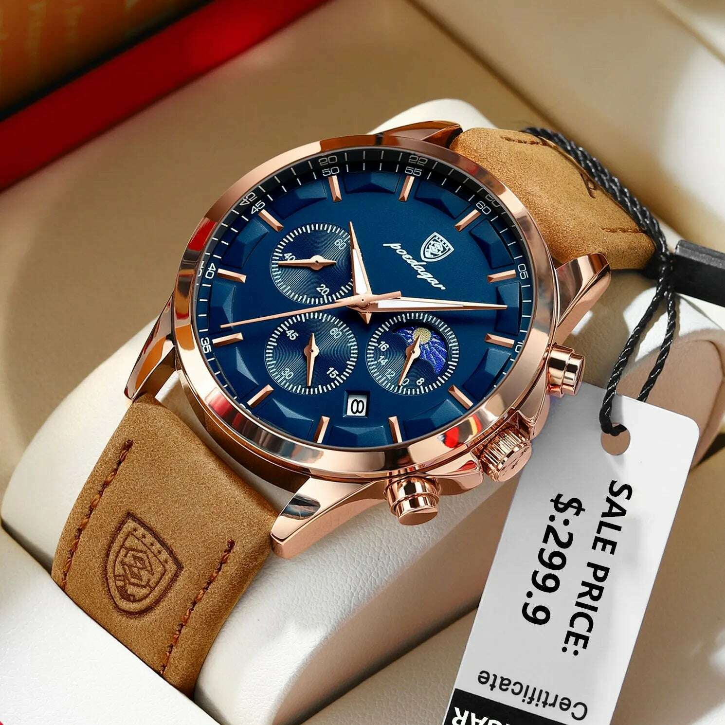KIMLUD, POEDAGAR Men Quartz Watch Luxury Sports Waterproof Chronograph Luminous Date Man Wristwatch Business Leather Men's Watches Clock, KIMLUD Women's Clothes
