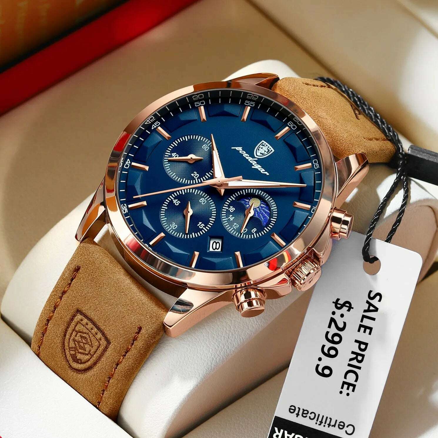 POEDAGAR Men Quartz Watch Luxury Sports Waterproof Chronograph Luminous Date Man Wristwatch Business Leather Men's Watches Clock - KIMLUD