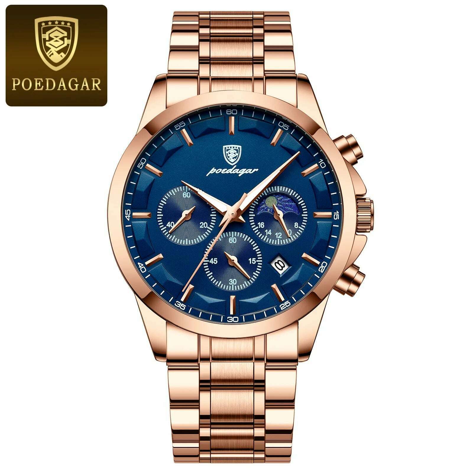 POEDAGAR Men Quartz Watch Luxury Sports Waterproof Chronograph Luminous Date Man Wristwatch Business Leather Men's Watches Clock - KIMLUD