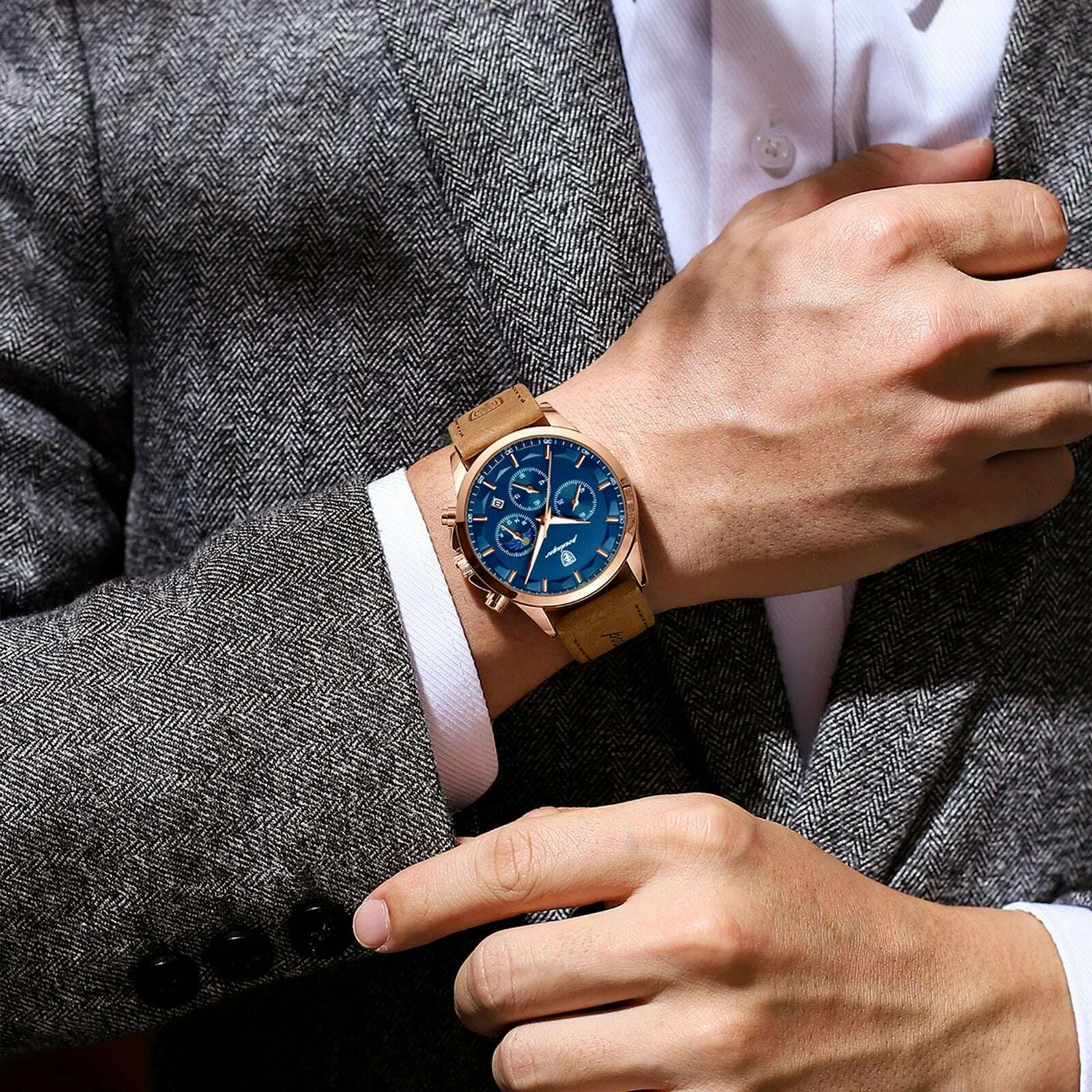 POEDAGAR Men Quartz Watch Luxury Sports Waterproof Chronograph Luminous Date Man Wristwatch Business Leather Men's Watches Clock - KIMLUD
