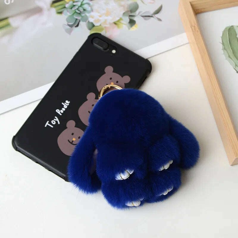 KIMLUD, Pompom Real Rabbit Fur Keychain Cute Fluffy Plush Doll Keychains Women Bags Keyrings Cars Key Ring Gift Charming  Decoration, KY003-11 / 10 cm, KIMLUD APPAREL - Womens Clothes