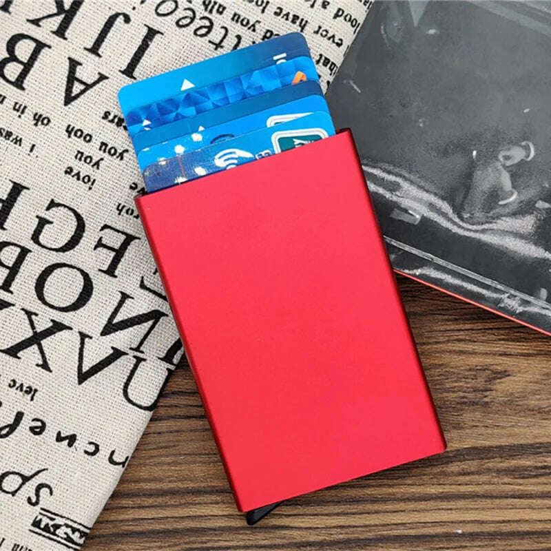 KIMLUD, Pop-out RFID Card Holder Slim Aluminum Wallet Elasticity Back Pouch ID Credit Card Holder Blocking Protect Travel ID Cardholder, red-1, KIMLUD APPAREL - Womens Clothes