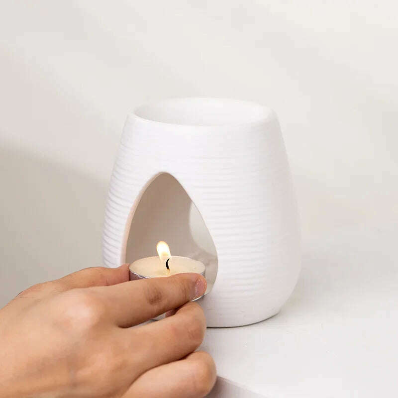 KIMLUD, Porcelain Aroma Burner Candle Holder Essential Oil Warmers Furnance Tealights Fragrance Lamp Indoor Bedroom Smell Home Decor, KIMLUD Womens Clothes