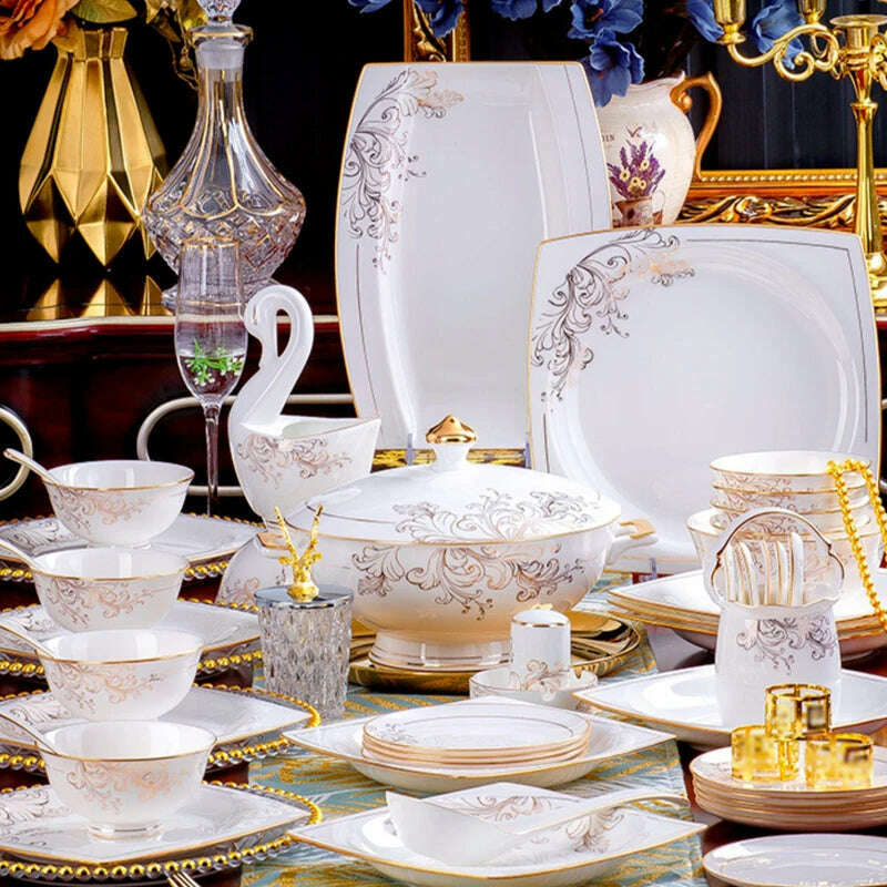 porcelain dinner set 60 pcs jingdezhen ceramics chinese dishes dishes set Rice Bowl Salad Noodles Bowl Dinnerware Set Tableware - KIMLUD