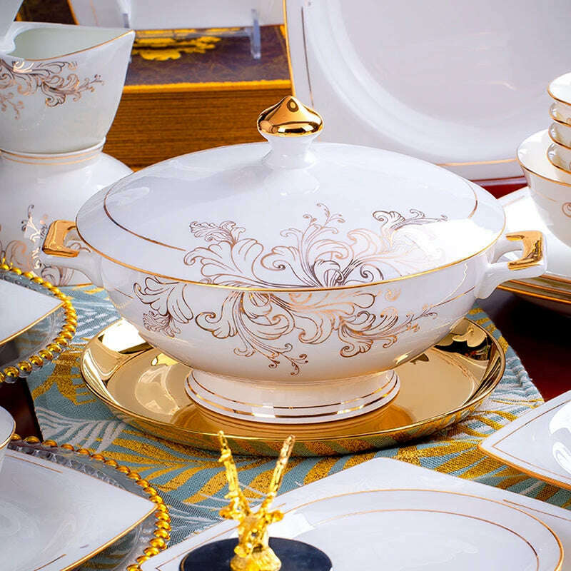 porcelain dinner set 60 pcs jingdezhen ceramics chinese dishes dishes set Rice Bowl Salad Noodles Bowl Dinnerware Set Tableware - KIMLUD