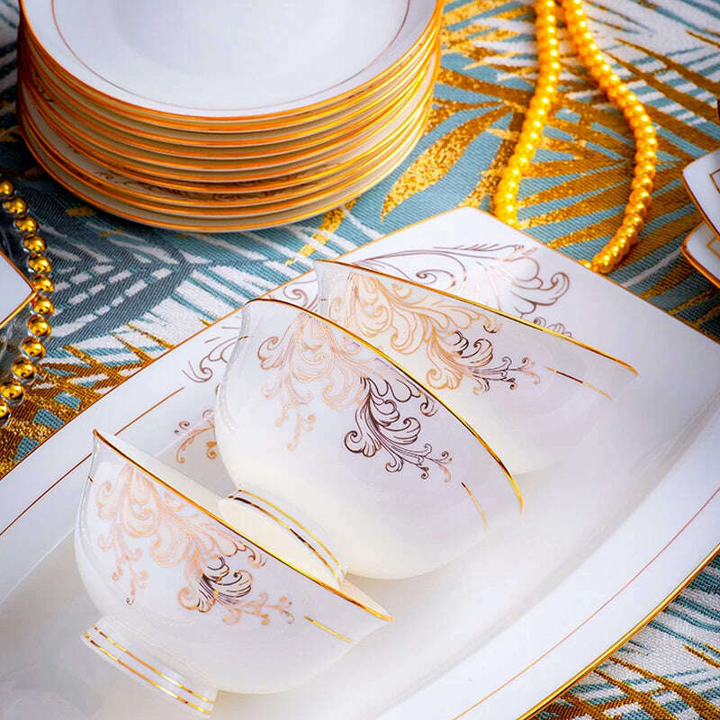 porcelain dinner set 60 pcs jingdezhen ceramics chinese dishes dishes set Rice Bowl Salad Noodles Bowl Dinnerware Set Tableware - KIMLUD