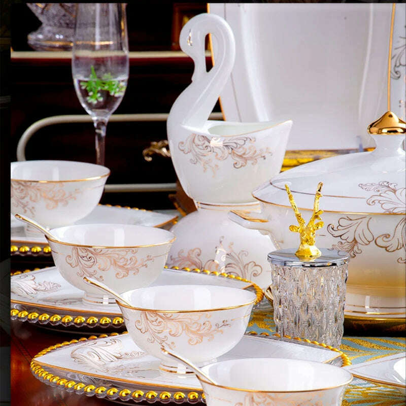 porcelain dinner set 60 pcs jingdezhen ceramics chinese dishes dishes set Rice Bowl Salad Noodles Bowl Dinnerware Set Tableware - KIMLUD