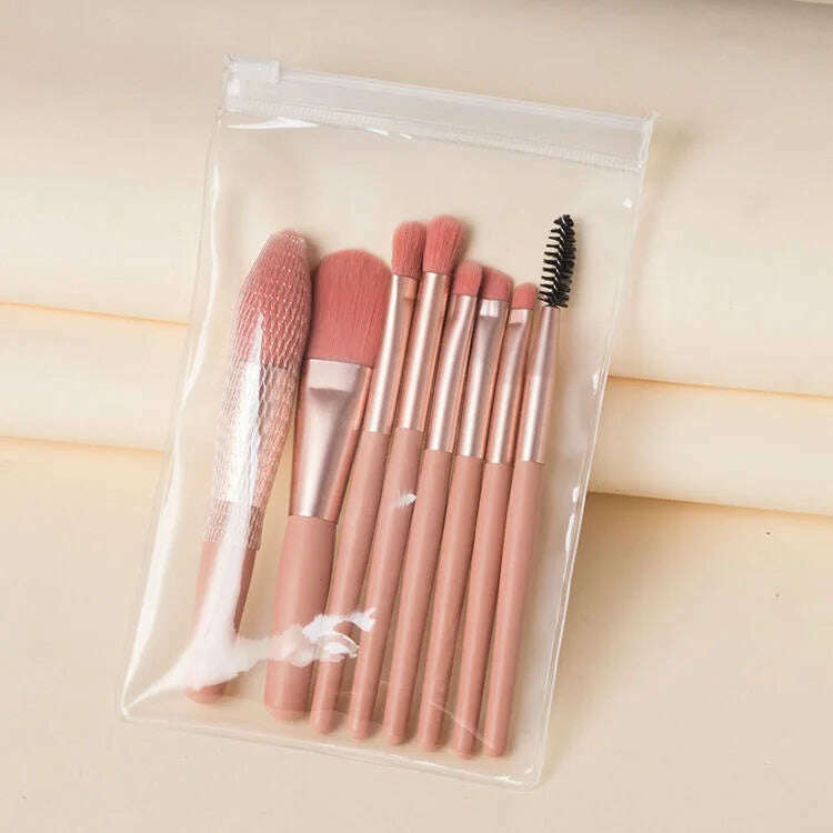 KIMLUD, Portable 8Pcs Eyeshadow Foundation Blending Makeup Brush Soft Fluffy Cosmetics Concealer Makeup Brush Professional Make Up Tool, pink in bags / CHINA, KIMLUD Women's Clothes