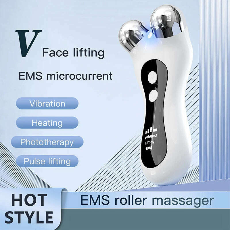 KIMLUD, Portable Electric V-Face Lift Roller Massager EMS Microcurrent Sonic Vibration Facial Lifting Skin Tighten Massage Beauty Device, KIMLUD Womens Clothes