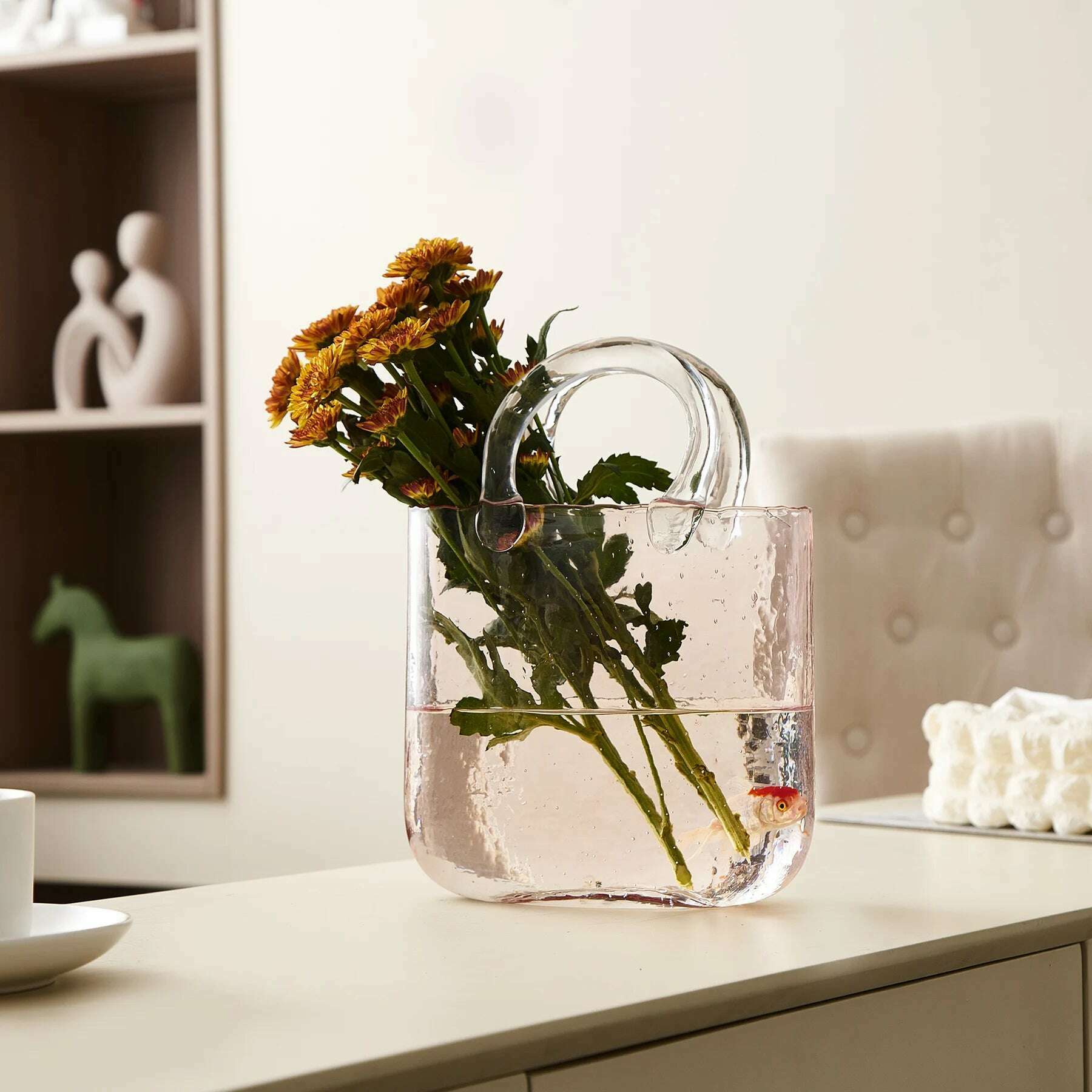 KIMLUD, Portable Glass Flower Vase Creative Fish Tank for Goldfish Beautiful Home Desktop Decoration Practical Vase LivingRoom Decor, KIMLUD Womens Clothes