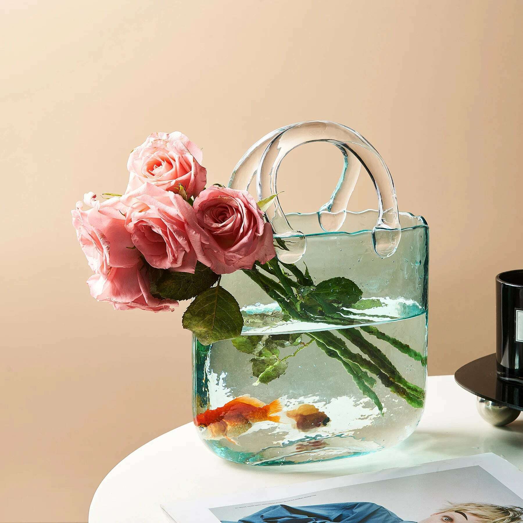 KIMLUD, Portable Glass Flower Vase Creative Fish Tank for Goldfish Beautiful Home Desktop Decoration Practical Vase LivingRoom Decor, KIMLUD Womens Clothes