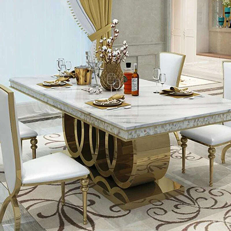 KIMLUD, Post-Modern Marble Top-Grade Dining Table And Chairs Combination Stainless Steel Top Crown Apartment Golden Carved Furniture, KIMLUD Women's Clothes