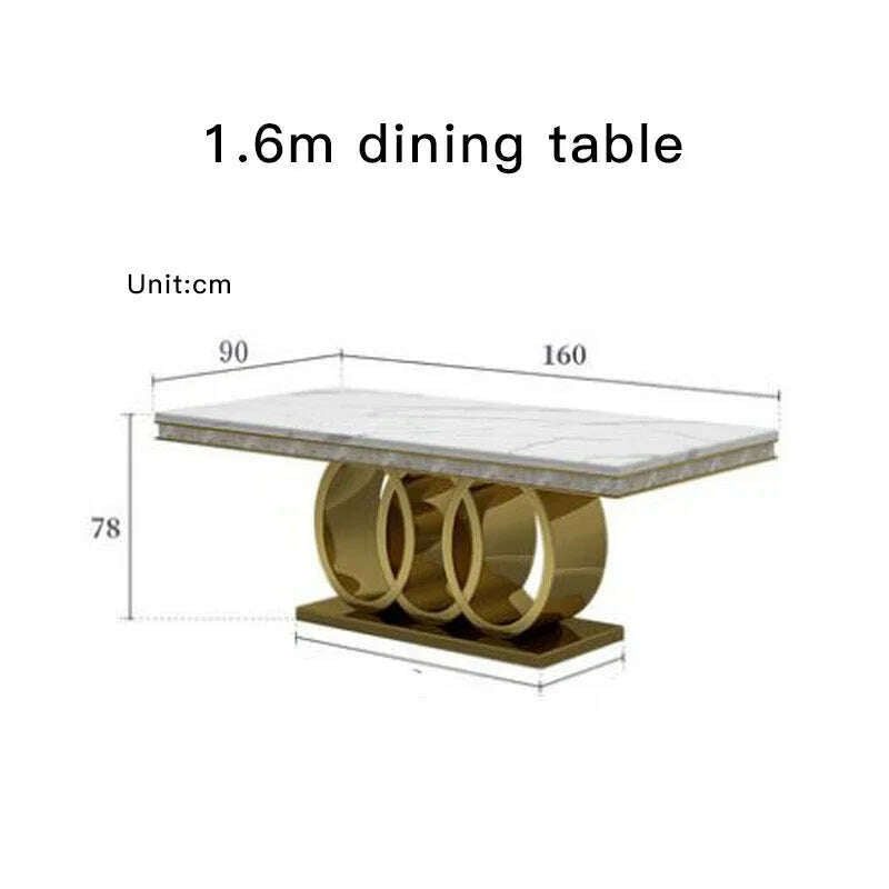 KIMLUD, Post-Modern Marble Top-Grade Dining Table And Chairs Combination Stainless Steel Top Crown Apartment Golden Carved Furniture, 1.6m table, KIMLUD Women's Clothes