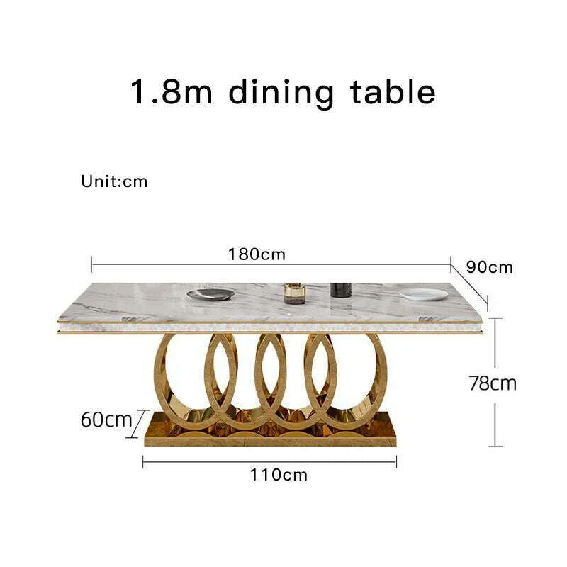 KIMLUD, Post-Modern Marble Top-Grade Dining Table And Chairs Combination Stainless Steel Top Crown Apartment Golden Carved Furniture, 1.8m table, KIMLUD Women's Clothes