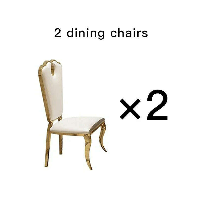 KIMLUD, Post-Modern Marble Top-Grade Dining Table And Chairs Combination Stainless Steel Top Crown Apartment Golden Carved Furniture, 2 chairs, KIMLUD Women's Clothes
